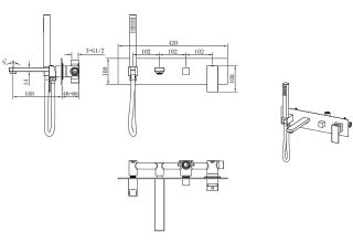 Встраиваемый смеситель для ванны Boheme Qubic 474-2-SGM антрацит глянец